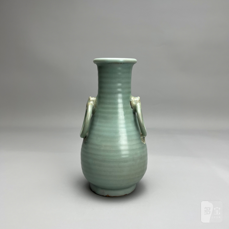 明代 龙泉窑粉青釉弦纹双耳瓶 - 图10
